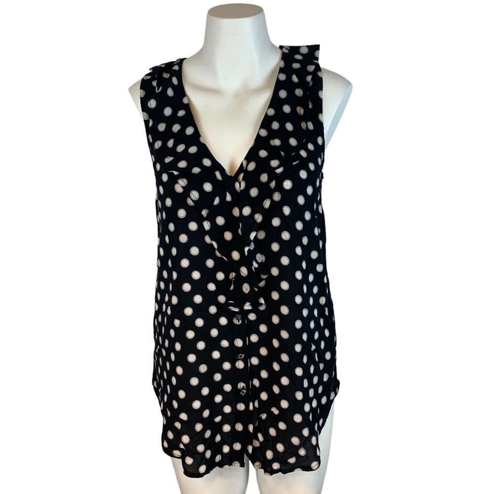 Maeve by Anthropologie Sleeveless Ruffle Front Polka Dot Blouse - US- Sz 0
